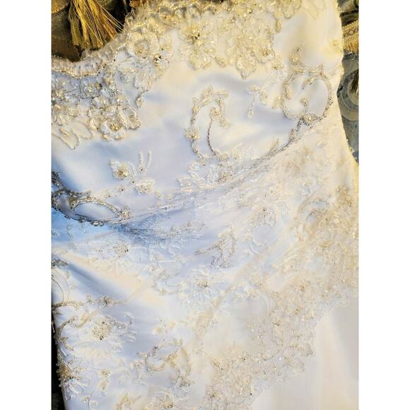 Mori Lee Wedding Dress Size 12 Lace Corset Ivory White Silver Beaded - Picture 5 of 12